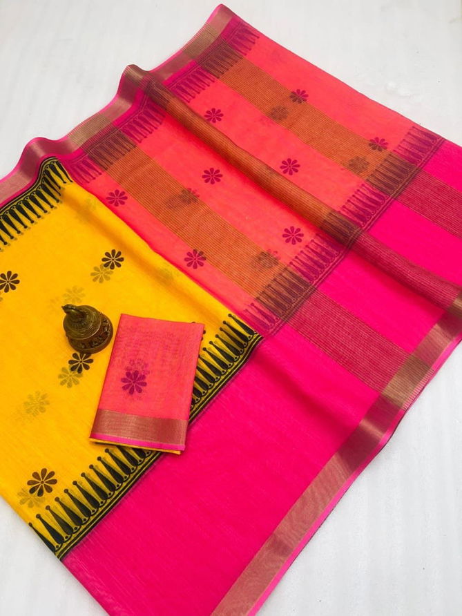 MG 524 Linen With Gold Digital Printed Surat Saree Suppliers In India